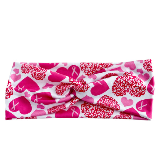 Pink Heart Ribbon Twist Headband – Breast Cancer Awareness Hair Accessory Headband Studio