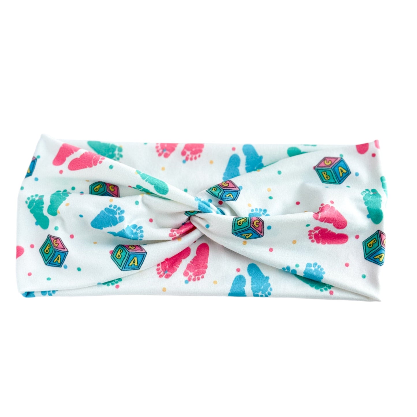 Pink & Blue Baby Feet Twist Headband – L&D Nurse & Baby Shower Hair Accessory Headband Studio