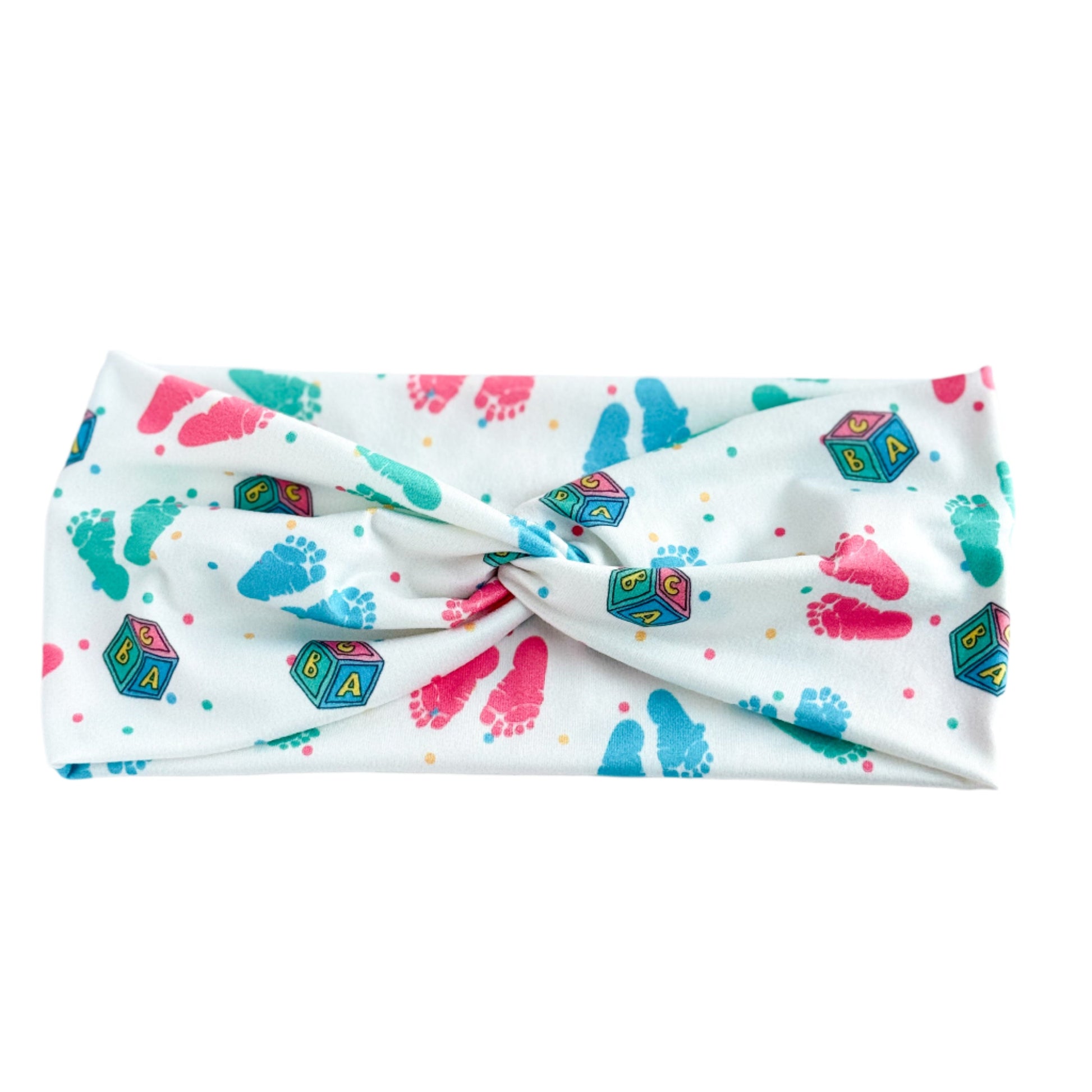 Pink & Blue Baby Feet Twist Headband – L&D Nurse & Baby Shower Hair Accessory Headband Studio