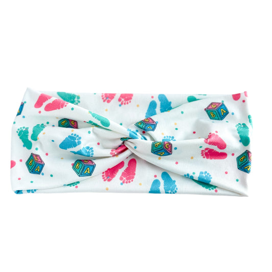 Pink & Blue Baby Feet Twist Headband – L&D Nurse & Baby Shower Hair Accessory Headband Studio