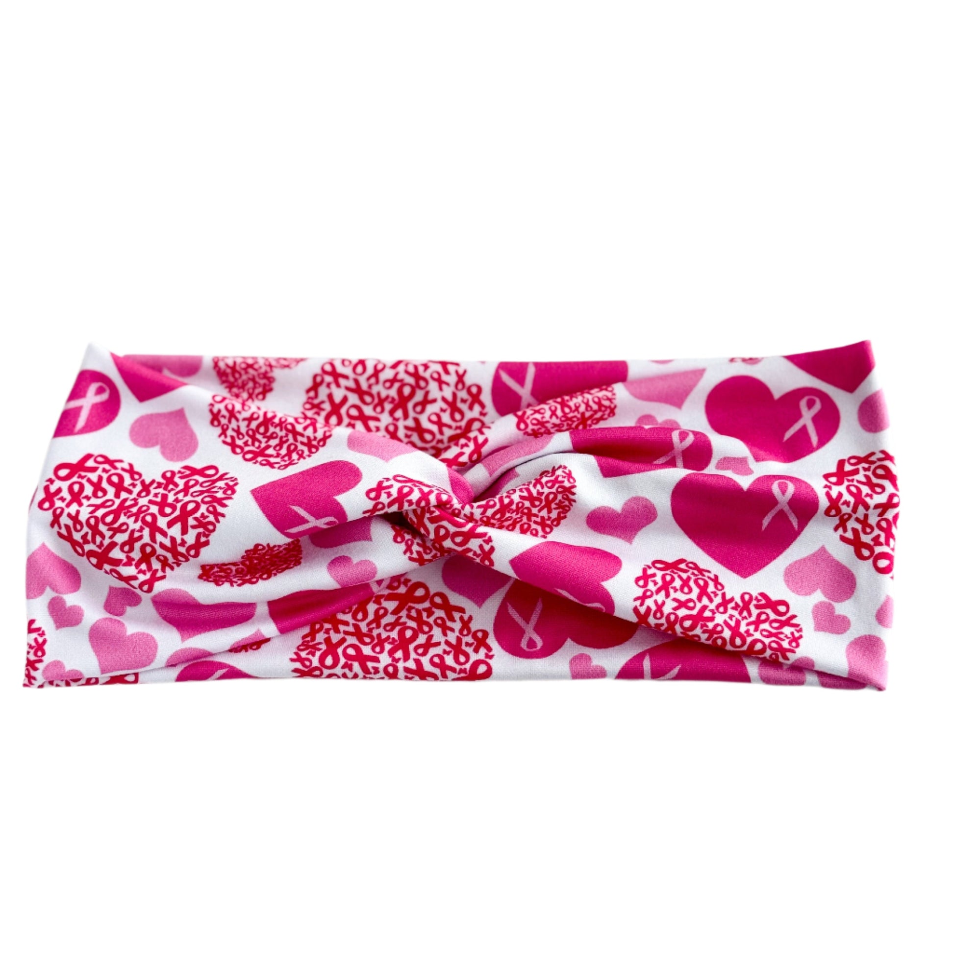 Pink Heart Ribbon Twist Headband – Breast Cancer Awareness Hair Accessory Headband Studio