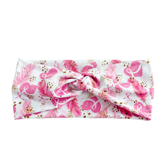 Hope & Fight Pink Ribbon Headband – Breast Cancer Awareness Twist Hair Accessory Headband Studio
