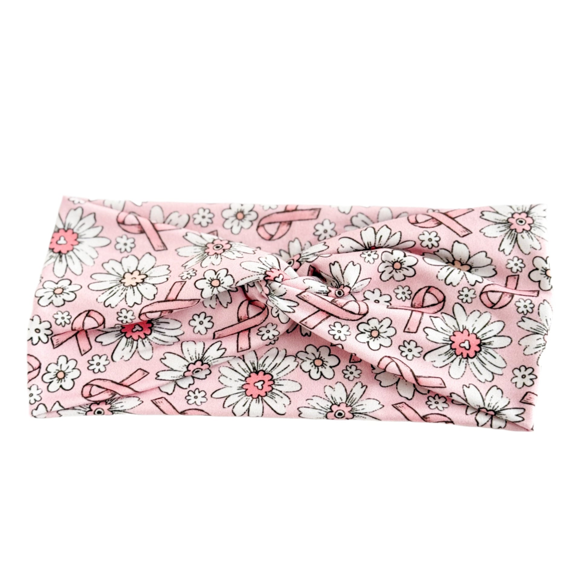 Breast Cancer Awareness Pink Ribbon Floral Twist Headband – Supportive & Stylish Hair Accessory Headband Studio