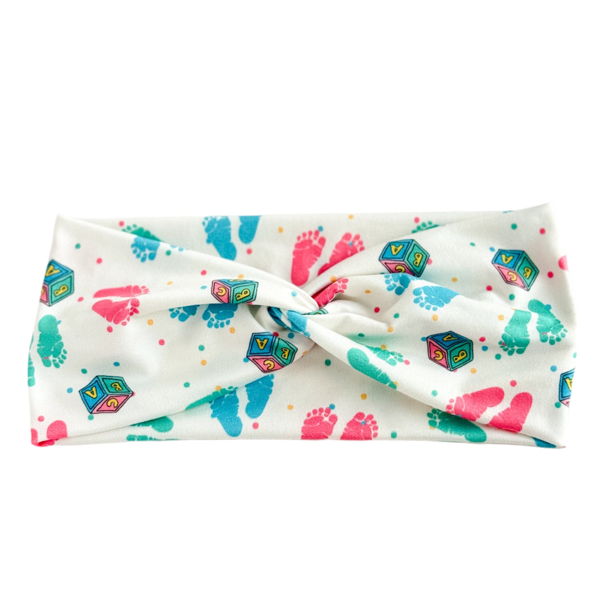 Pink & Blue Baby Feet Twist Headband – L&D Nurse & Baby Shower Hair Accessory Headband Studio